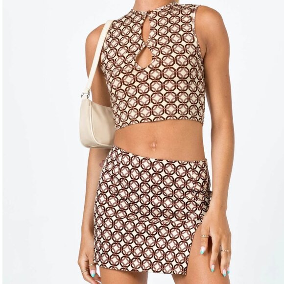 Motel ROCKS pelma mini skirt chain tangle beige skirt + top US 2 - Picture 1 of 5